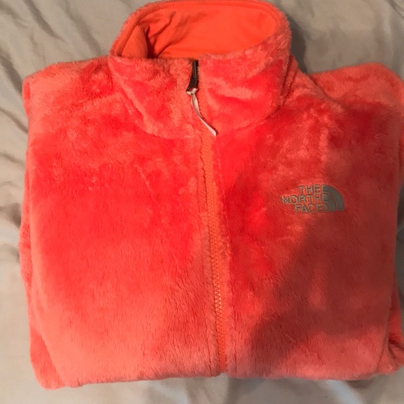 Coral/orange fuzzy north face. Size small. - Picture 2 of 3